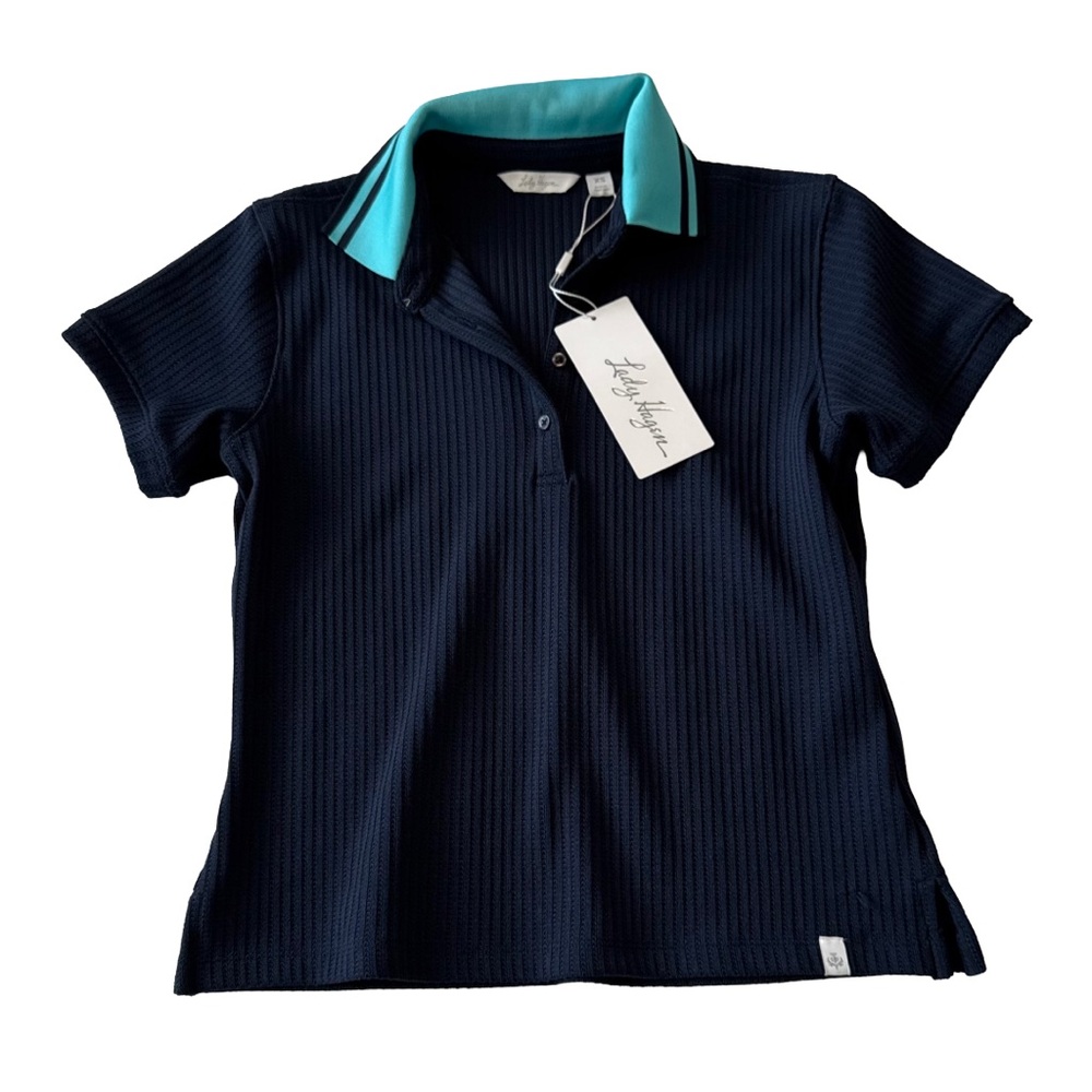 Lady Hagen Rib Knit Polo Shirt Womens XS Navy Teal Golf Top #ActiveWear NWT